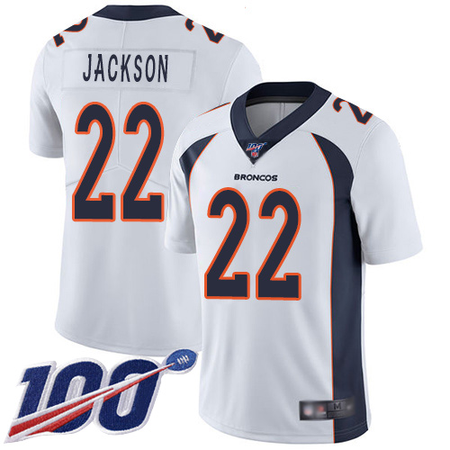 Men Denver Broncos 22 Kareem Jackson White Vapor Untouchable Limited Player 100th Season Football NFL Jersey